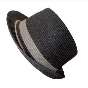 Old Navy Straw Fedora Hat Black & Gray NWOT S-M